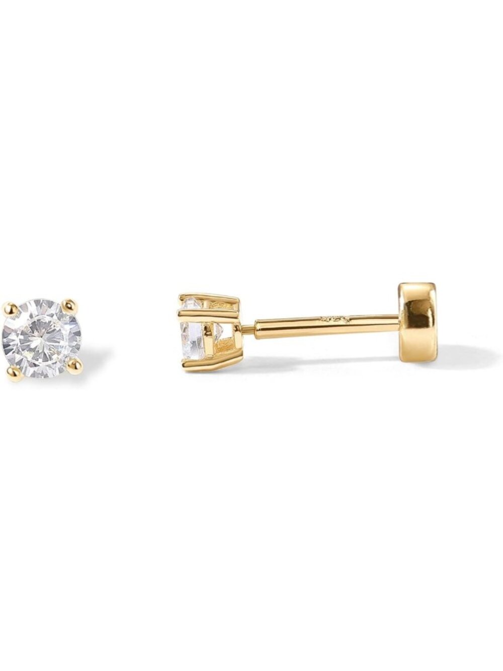 Dainty 14K Gold Plated CZ Stud Earrings for Women | Flat Back Sparkle Jewelry